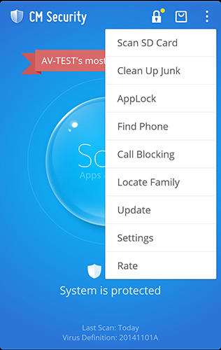 Screenshots of CM security: Antivirus applock program for Android phone or tablet.