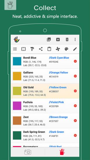 Screenshots des Programms Color Grab für Android-Smartphones oder Tablets.