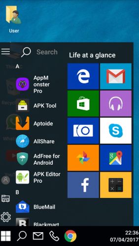 Screenshots des Programms Flick Launcher für Android-Smartphones oder Tablets.
