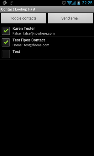 Les captures d'écran du programme Contact lookup fast pour le portable ou la tablette Android.