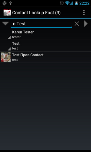 Screenshots des Programms Contact lookup fast für Android-Smartphones oder Tablets.