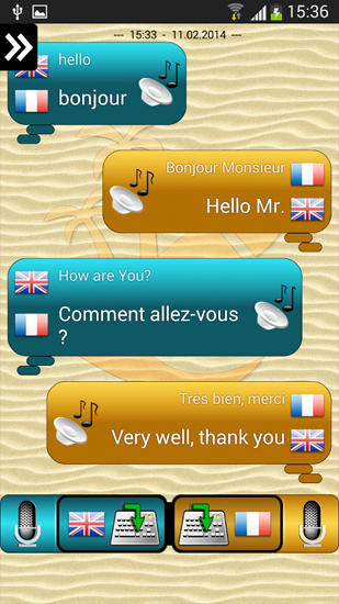 Capturas de tela do programa Conversation Translator em celular ou tablete Android.