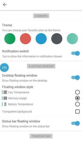Screenshots des Programms Simple system monitor für Android-Smartphones oder Tablets.