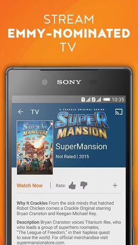 Capturas de tela do programa Crackle - Free TV & Movies em celular ou tablete Android.