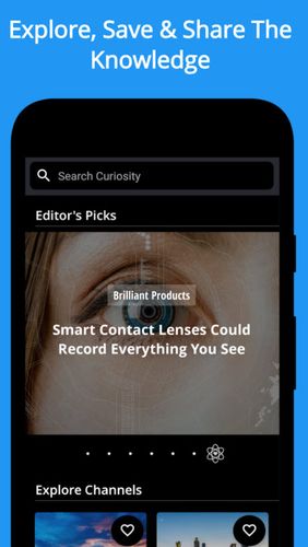 Les captures d'écran du programme Curiosity pour le portable ou la tablette Android.