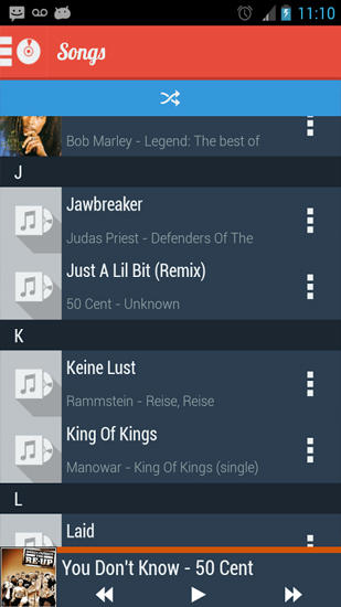 Capturas de tela do programa Da: Music Player em celular ou tablete Android.