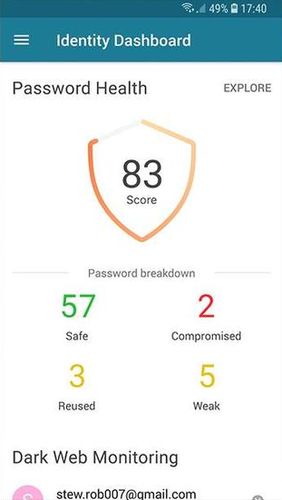 Screenshots of Dashlane password manager program for Android phone or tablet.