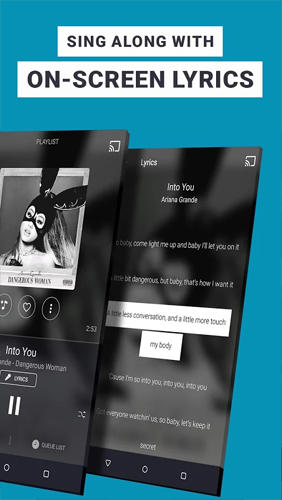 Capturas de pantalla del programa Jango radio para teléfono o tableta Android.