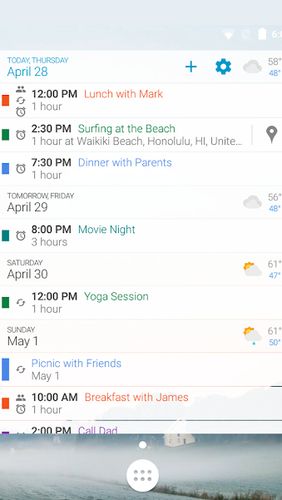 Screenshots of DigiCal calendar agenda program for Android phone or tablet.