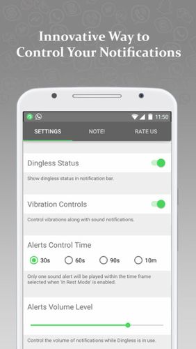 Screenshots des Programms Dingless - Notification sounds für Android-Smartphones oder Tablets.