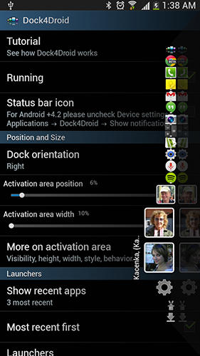 アンドロイドの携帯電話やタブレット用のプログラムDock 4 droid のスクリーンショット。