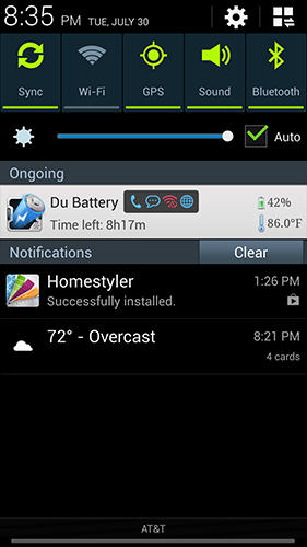 アンドロイドの携帯電話やタブレット用のプログラムDU battery saver のスクリーンショット。