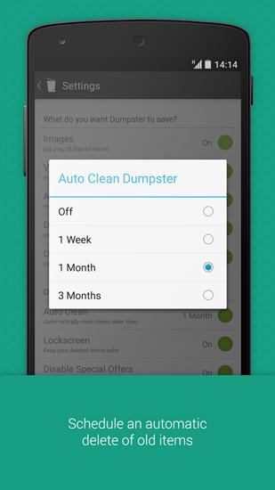 Screenshots of Dumpster program for Android phone or tablet.