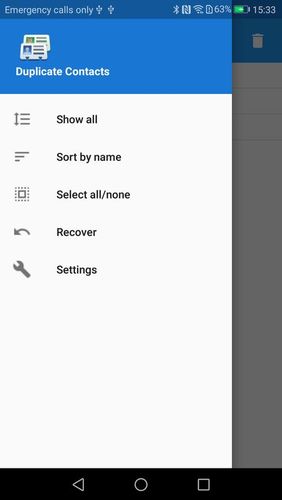 Screenshots des Programms Duplicate contacts für Android-Smartphones oder Tablets.