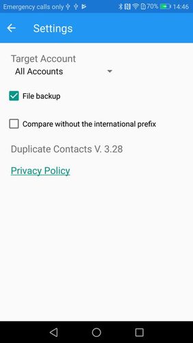 Les captures d'écran du programme Duplicate contacts pour le portable ou la tablette Android.