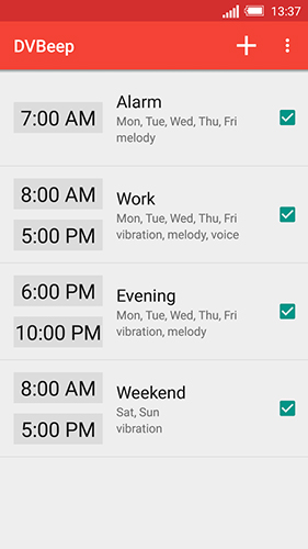Screenshots des Programms Speaking clock: DV beep für Android-Smartphones oder Tablets.