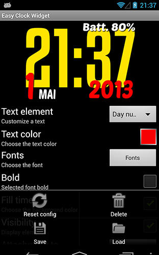 Screenshots of Easy clock widget program for Android phone or tablet.
