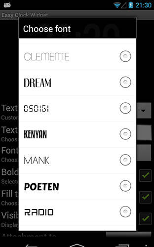 Capturas de pantalla del programa Easy clock widget para teléfono o tableta Android.