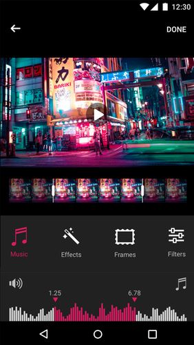 Screenshots des Programms Efectum – Slow motion, reverse cam, fast video für Android-Smartphones oder Tablets.