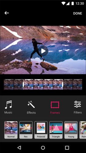 Screenshots des Programms Efectum – Slow motion, reverse cam, fast video für Android-Smartphones oder Tablets.