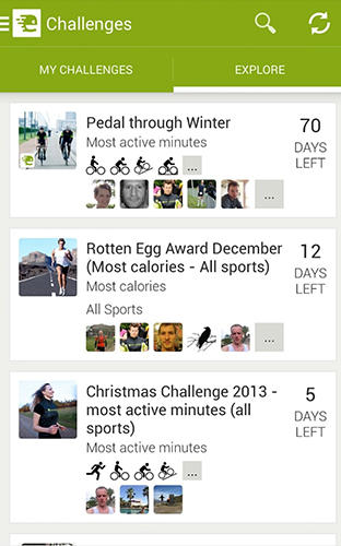 Les captures d'écran du programme Strava running and cycling GPS pour le portable ou la tablette Android.