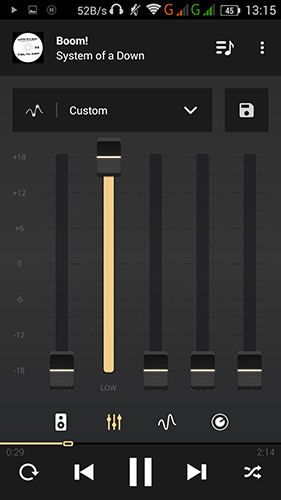 アンドロイドの携帯電話やタブレット用のプログラムEqualizer: Music player booster のスクリーンショット。