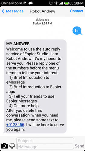 Screenshots of Espier Messages iOS 7 program for Android phone or tablet.