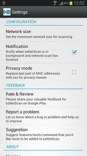 Screenshots des Programms ezNetScan für Android-Smartphones oder Tablets.