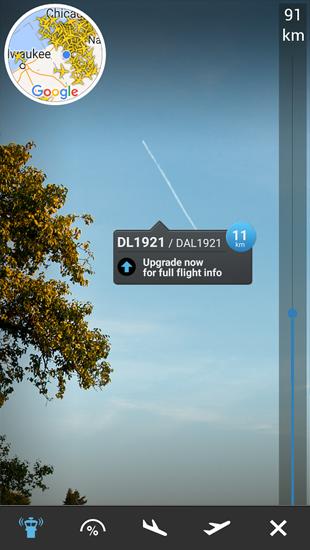 Capturas de pantalla del programa Flightradar 24 para teléfono o tableta Android.
