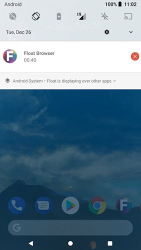 Screenshots of Float Browser program for Android phone or tablet.