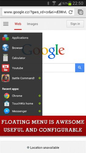 Screenshots of Floating apps (multitasking) program for Android phone or tablet.