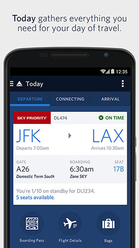Screenshots of Fly delta program for Android phone or tablet.