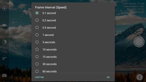 Capturas de tela do programa Framelapse - Time lapse camera em celular ou tablete Android.