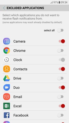 Capturas de tela do programa FrontFlash notification em celular ou tablete Android.