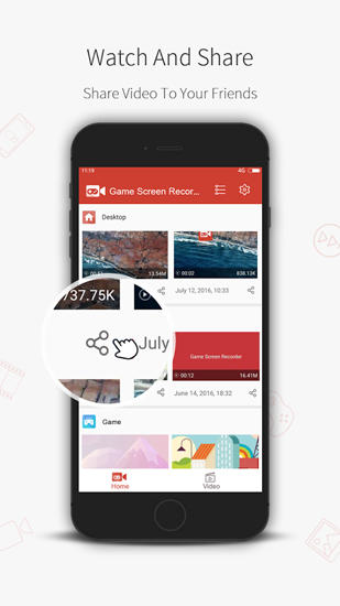 Screenshots des Programms Game Screen: Recorder für Android-Smartphones oder Tablets.
