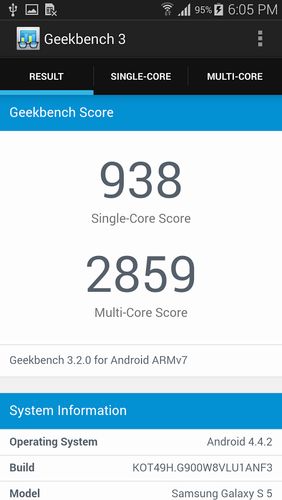 Screenshots of Geekbench 4 program for Android phone or tablet.
