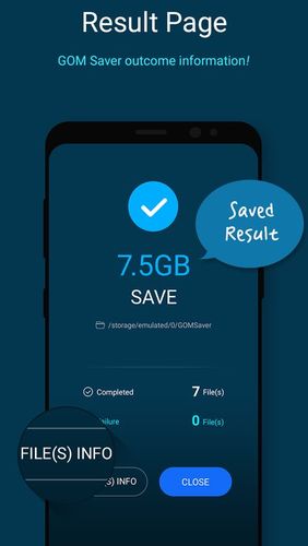 Les captures d'écran du programme GOM saver - Memory storage saver and optimizer pour le portable ou la tablette Android.