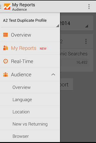 Screenshots of Google analytics program for Android phone or tablet.