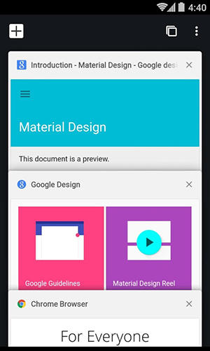 Screenshots des Programms Google chrome für Android-Smartphones oder Tablets.