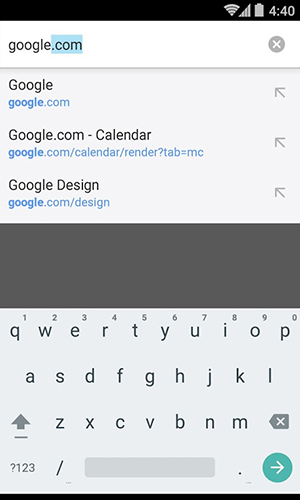 Les captures d'écran du programme Google chrome pour le portable ou la tablette Android.