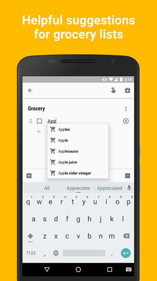 Capturas de pantalla del programa Google Keep para teléfono o tableta Android.