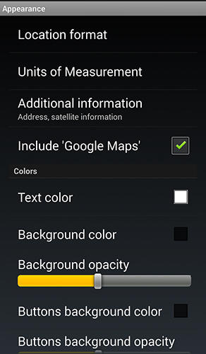 Les captures d'écran du programme GPS widget pour le portable ou la tablette Android.