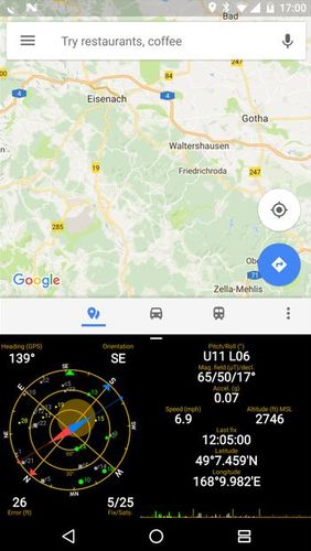 Screenshots des Programms Map Navigation für Android-Smartphones oder Tablets.