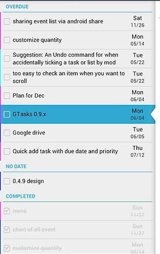 的Android手机或平板电脑G tasks程序截图。