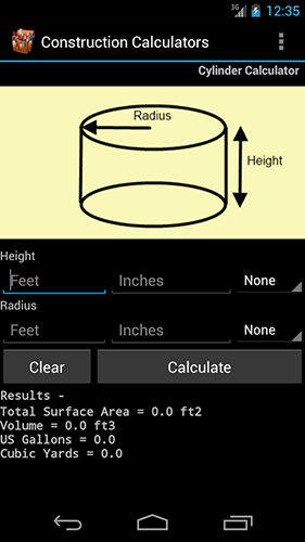 Screenshots des Programms Handy сonstruction сalculators für Android-Smartphones oder Tablets.