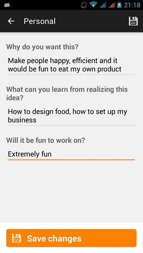 Screenshots of Idea growr program for Android phone or tablet.