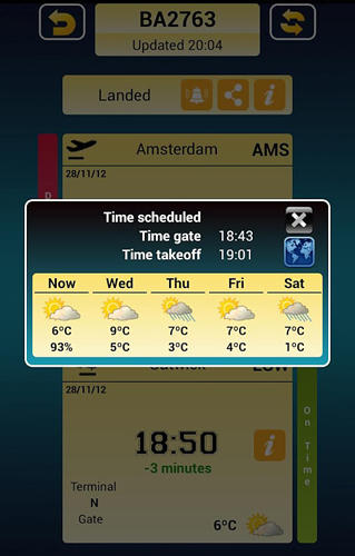 Screenshots des Programms iFlights pro für Android-Smartphones oder Tablets.