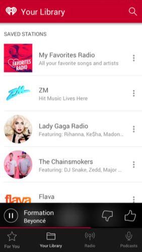 Screenshots des Programms iHeartRadio - Free music, radio & podcasts für Android-Smartphones oder Tablets.