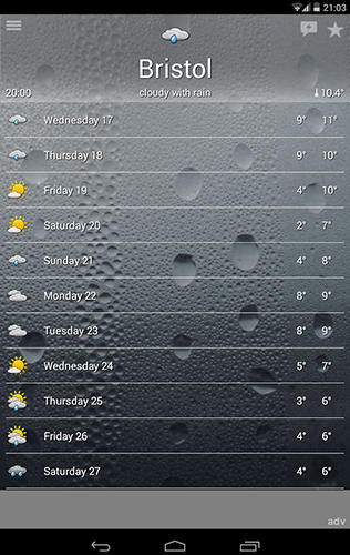 的Android手机或平板电脑ilMeteo weather程序截图。