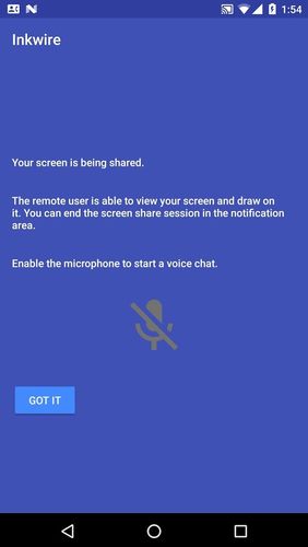 Capturas de pantalla del programa Inkwire screen share + Assist para teléfono o tableta Android.